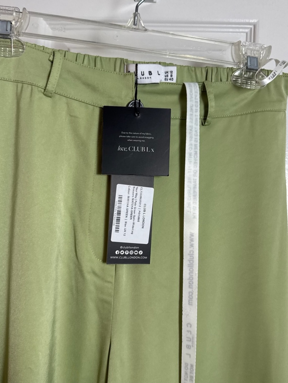 NWT Club L London Satin Wide Leg Trouser Sage Green High Rise Size US 8 - Picture 4 of 11